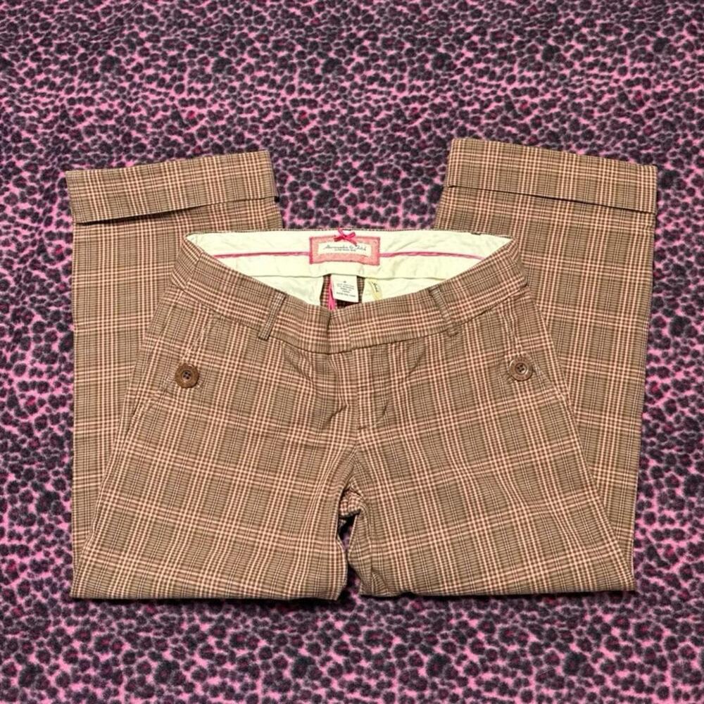 Vintage Abercrombie & Fitch Y2K Low Rise Plaid Wide Leg Capri Trousers Size 2